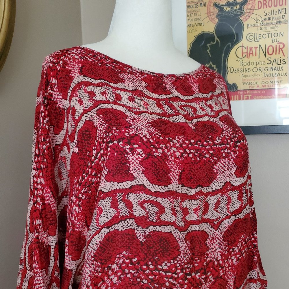 Parker Red Silk Snakeskin Print Blouson Dress Size Small - Picture 7 of 16